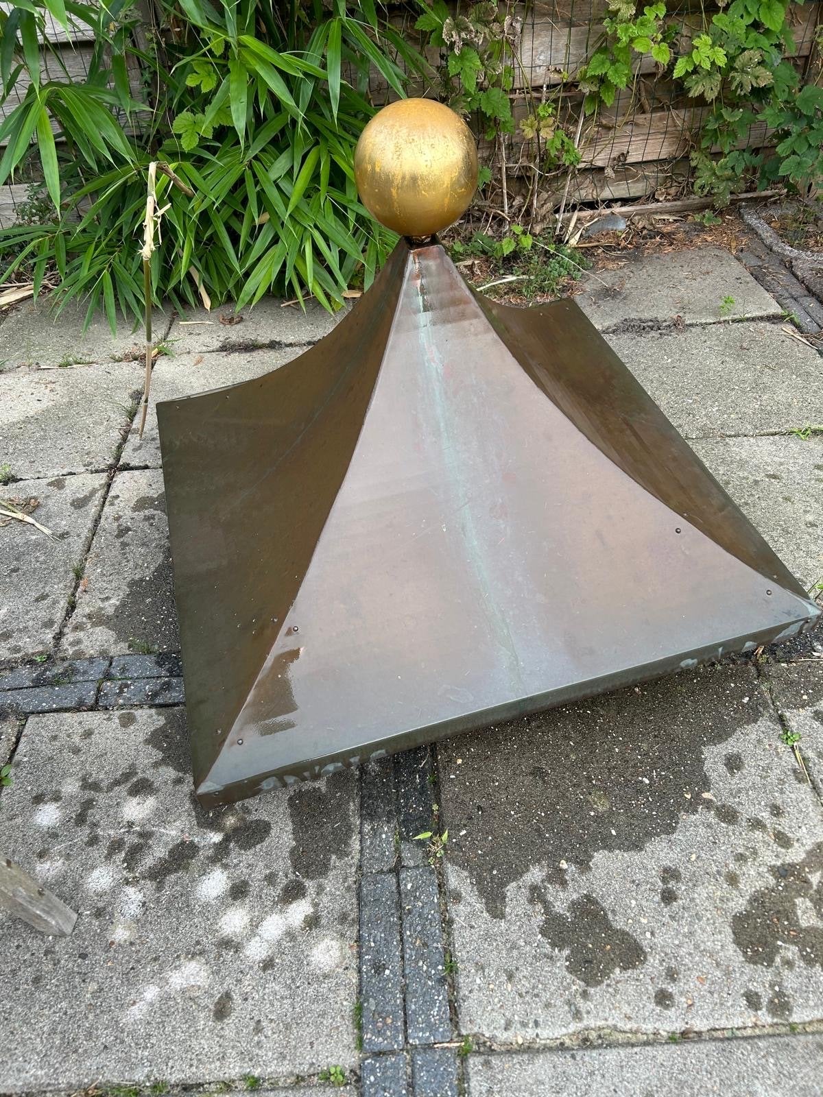 Rood Koperen Schoorsteenkap met Bladgouden Bol - 80x80 cm, Ophalen, Gebruikt