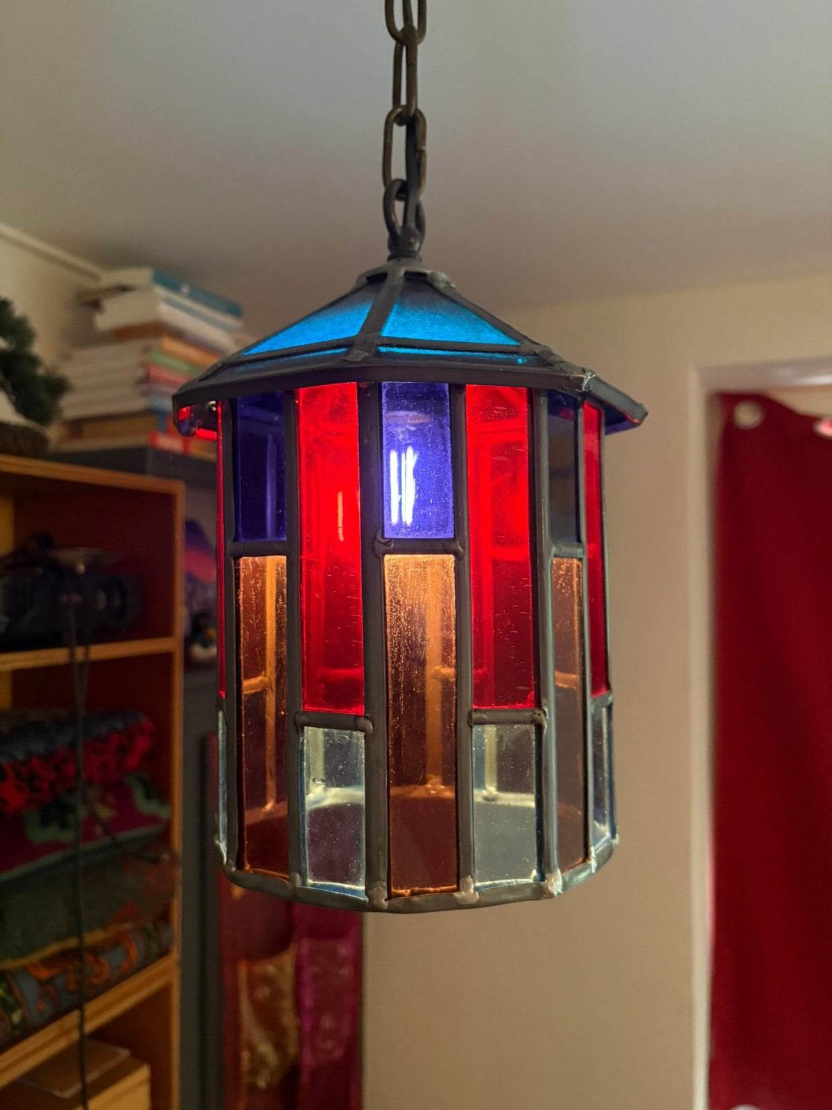 Mooie vintage glas in lood lamp, Huis en Inrichting, Ophalen, Zo goed als nieuw, Glas