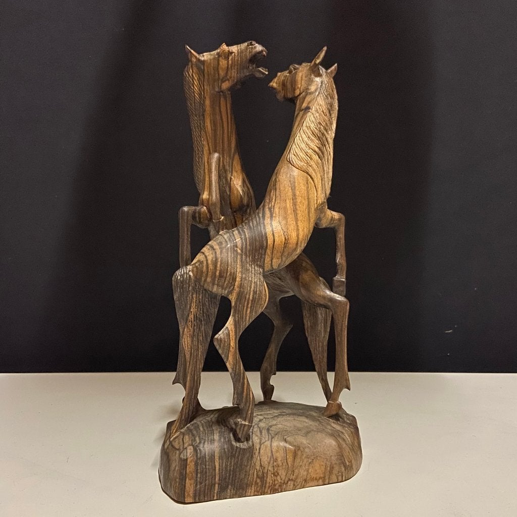 Vintage houtsnijwerk beeld paarden palissander, Antiek en Kunst, Houtsnijwerk, Art deco, Ophalen of Verzenden, 20 - 50 cm