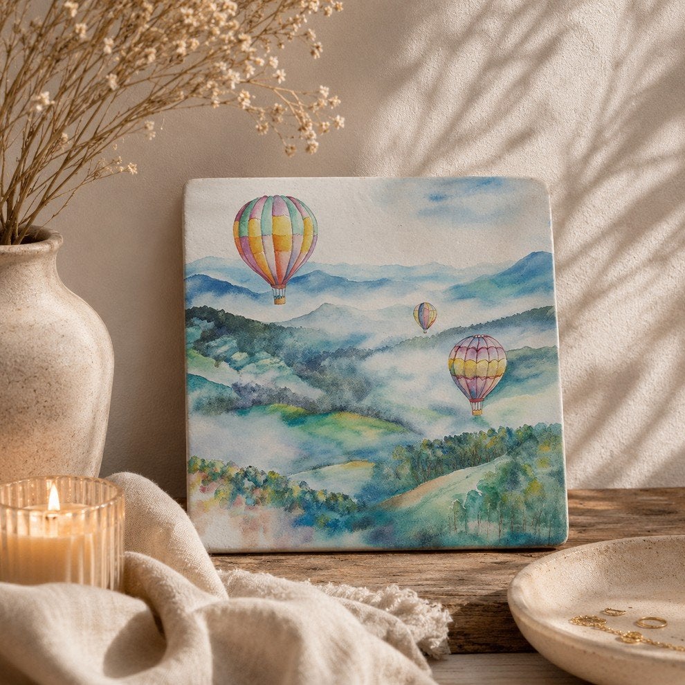 Keramisch tegeltje 10x10cm met luchtballonnen, Ophalen of Verzenden