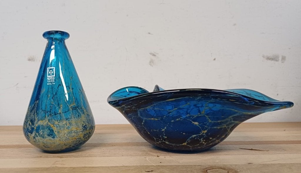 Mdina glazen set - schaal en vaasje, Ophalen of Verzenden