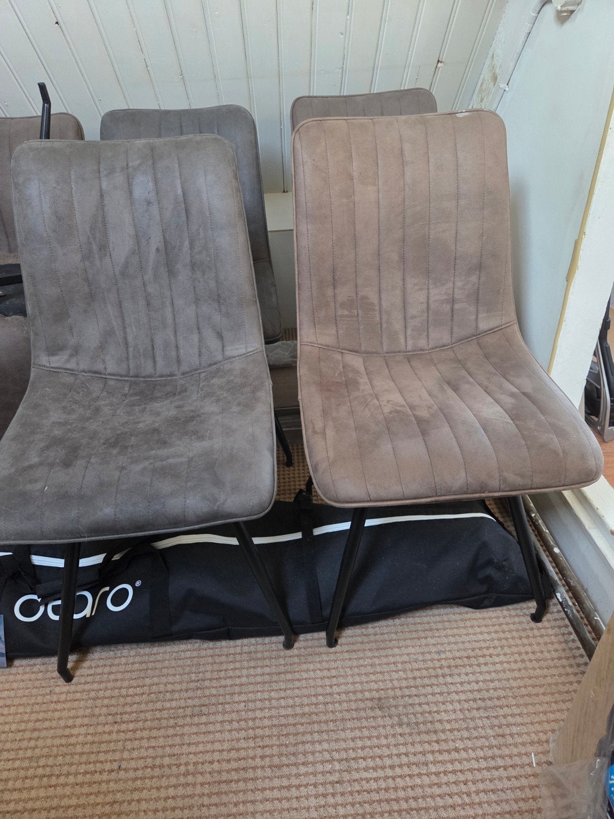 Set van 4 gebruikte eetkamerstoelen - Grijs/Bruin, Ophalen, Gebruikt, Metaal, Vier