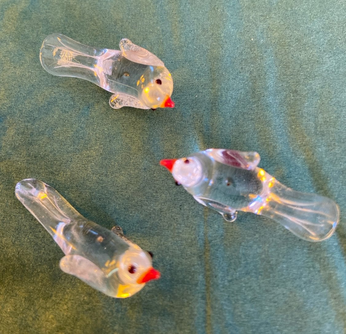 Vogelfiguurtjes van handgeblazen helder glas - set van 3, Antiek en Kunst, Glas, Minder dan 20 cm, Ophalen of Verzenden, Handgemaakt