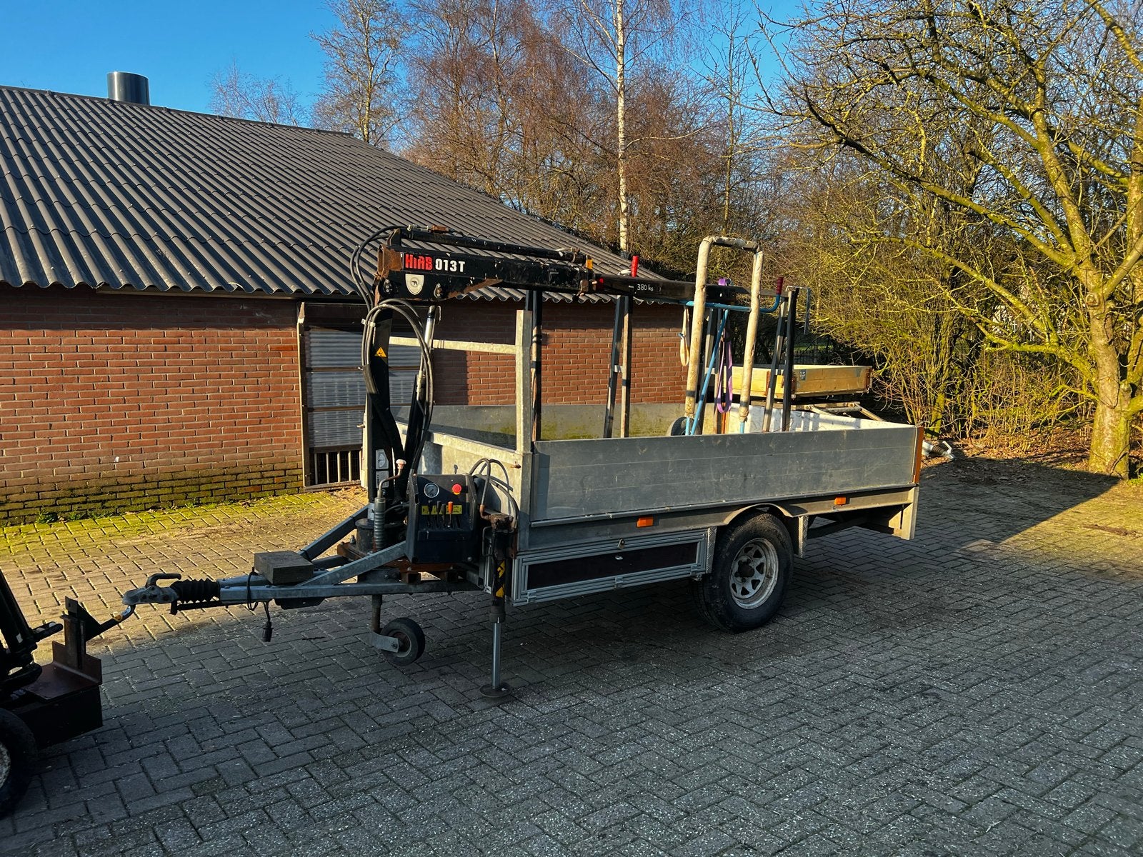 Aanhangwagen met HIAB 013T kraan, Ophalen of Verzenden, Gebruikt