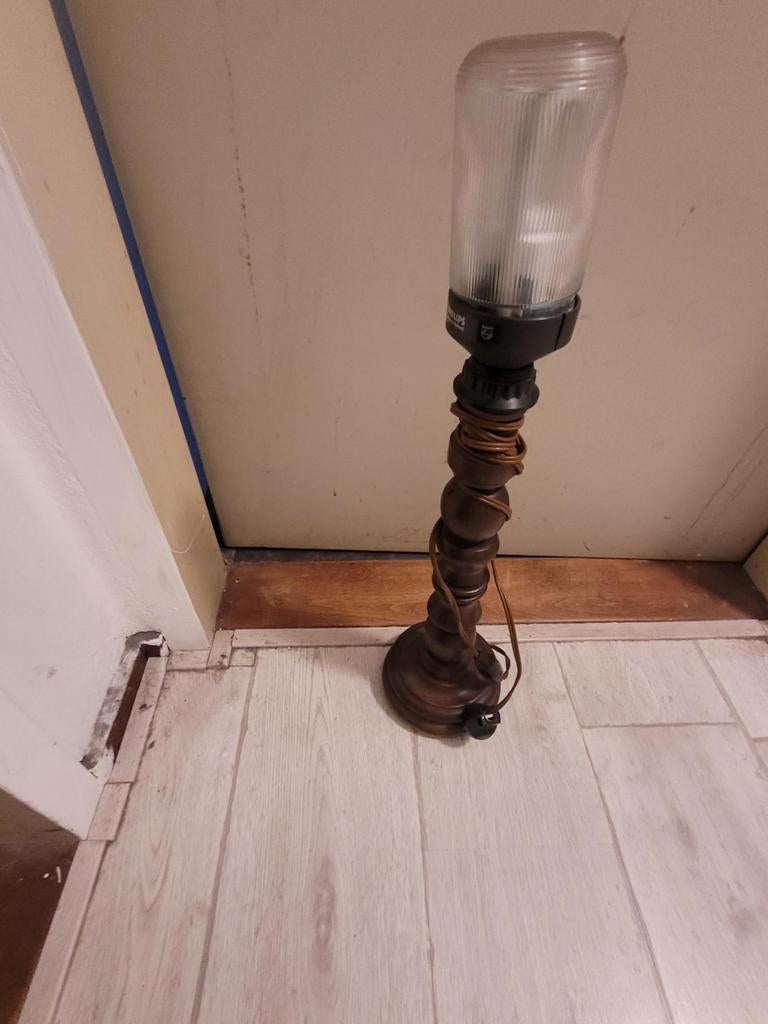 Vintage houten lamp onderstel - gedraaide stijl, Gebruikt, Ophalen of Verzenden, Vintage, Gedraaid, Klassiek, Minder dan 100 cm