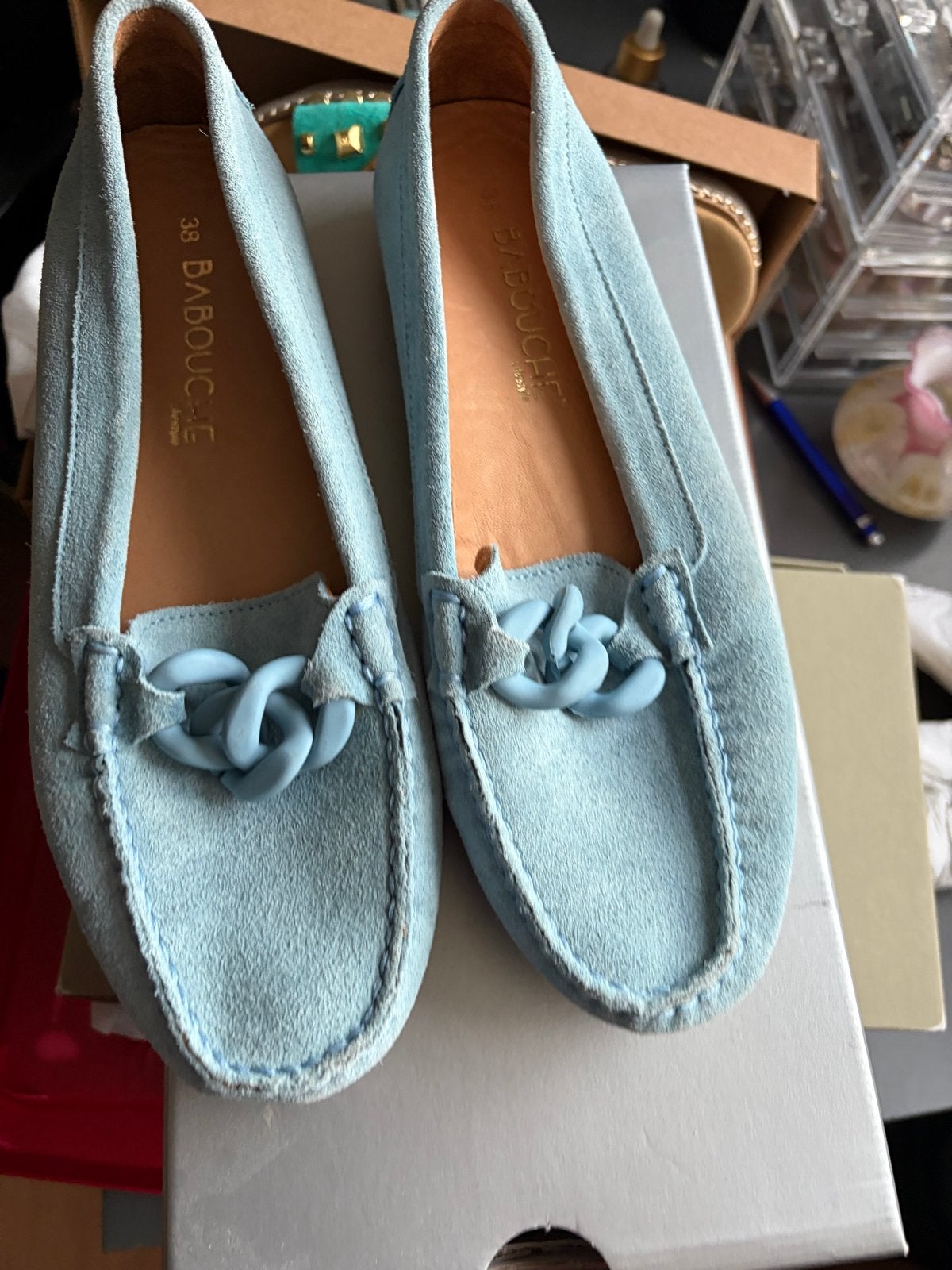 Babouche instappers lichtblauw maat 38, Blauw, Instappers, Ophalen of Verzenden, Zo goed als nieuw