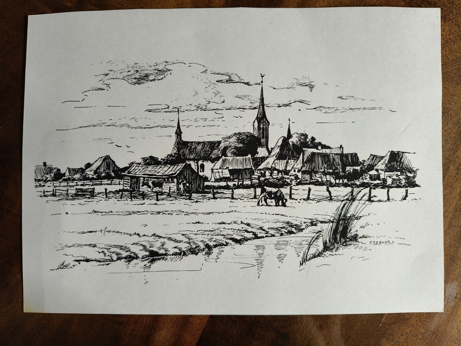 Pentekening van Texel Frans de Boer, Antiek en Kunst, Verzenden, Tekening, Pentekening