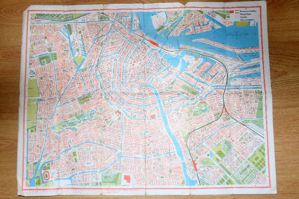 Oude Plattegrond Amsterdam Vermeij Vianen ca. 1965, Gelezen, Verzenden, Landkaart, 1800 tot 2000