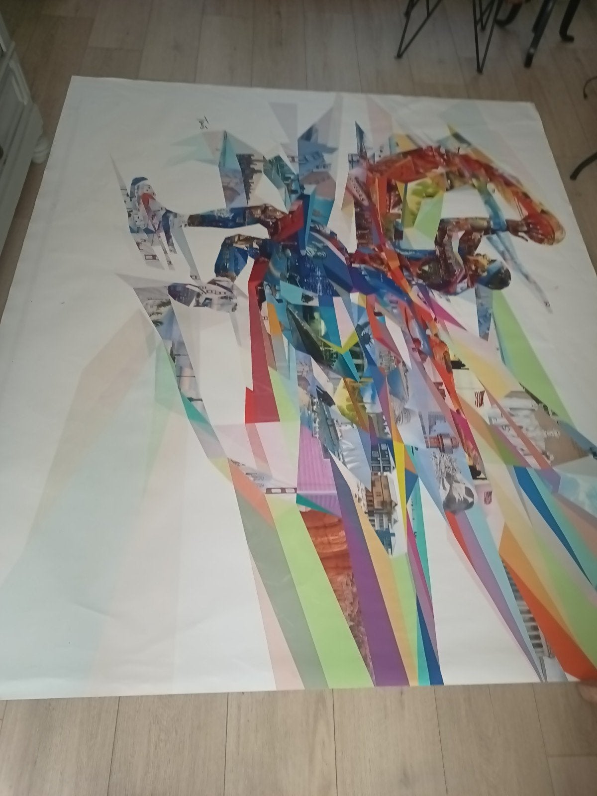 Fotobehang 190x220 cm - Abstracte sportfiguur, Ophalen, Meerkleurig, Zo goed als nieuw, Modern