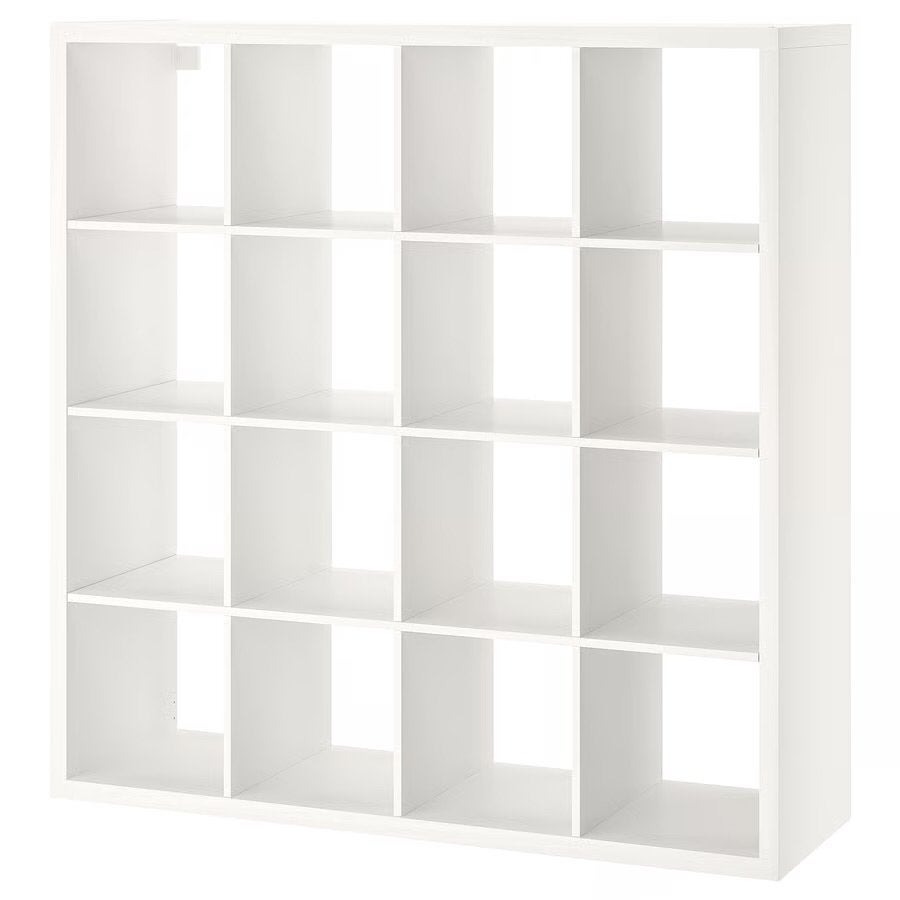 Ikea. Kallax. Witte vakkenkast, met 4 zwarte deurtjes, Gebruikt, 100 tot 150 cm, Ophalen of Verzenden, 25 tot 50 cm