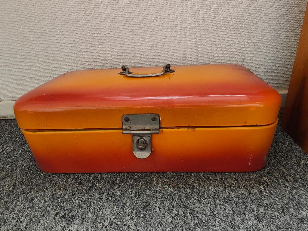 Retro oranje broodtrommel met slot, Ophalen, Huis en Inrichting