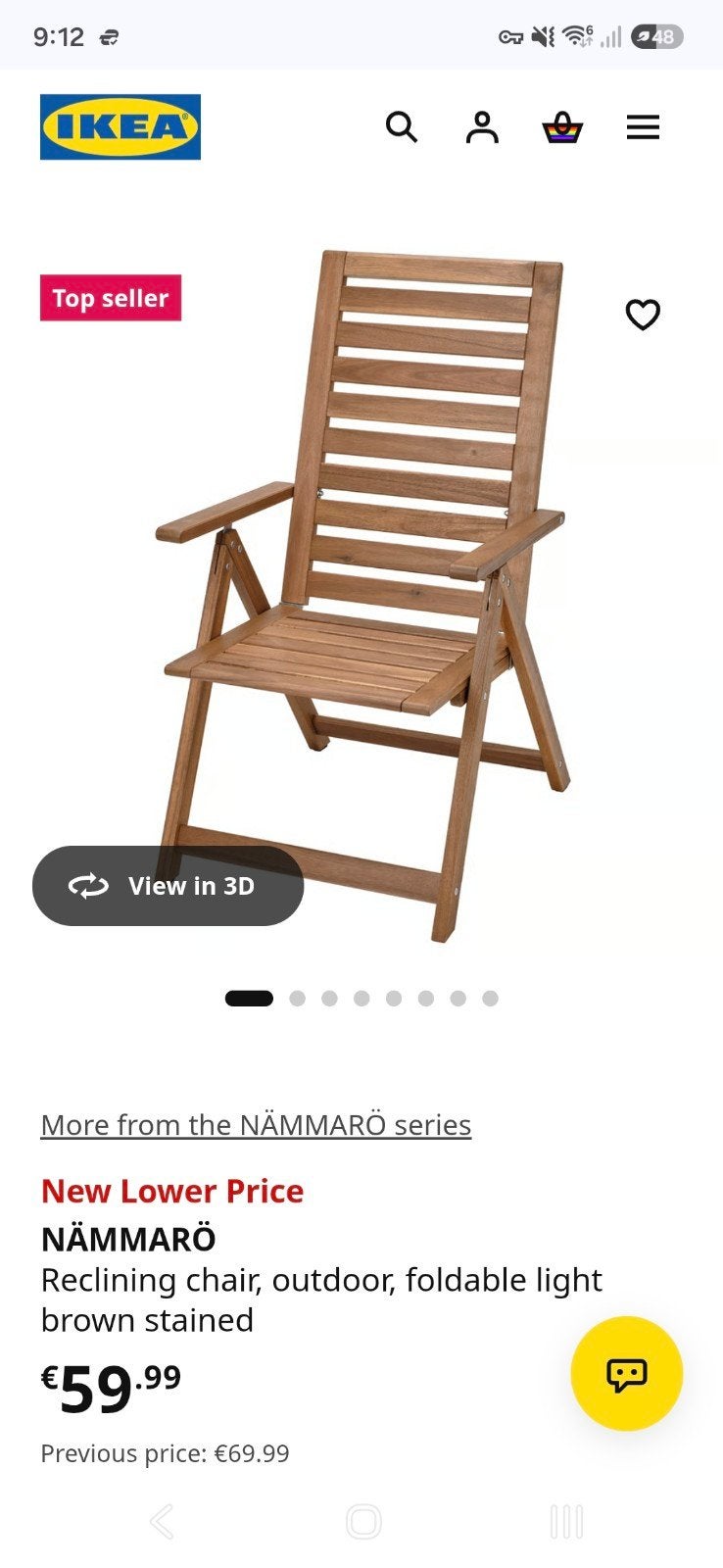 IKEA NÄMMARÖ Ligstoel, buiten, inklapbaar, lichtbruin, Ophalen, Zo goed als nieuw, Hout, Inklapbaar