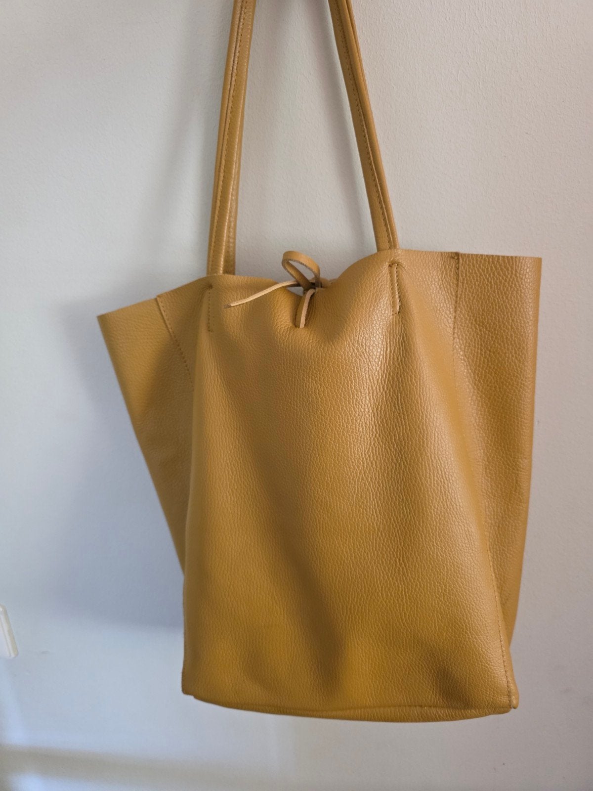 Gele leren shopper / handtas - Vera Pelle Made in Italy, Ophalen of Verzenden, Zo goed als nieuw, Geel, Shopper