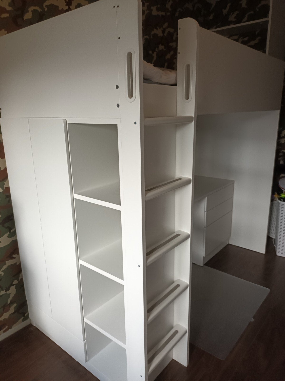 Witte hoogslaper met bureau en kast- Ikea Smastad - Zo goed, Ophalen, Eenpersoons, Zo goed als nieuw, 200 cm