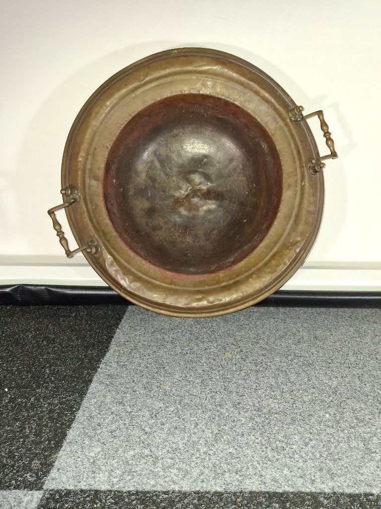 Grote oude koperen waskom / schaal 49 cm met handvatten, Ophalen