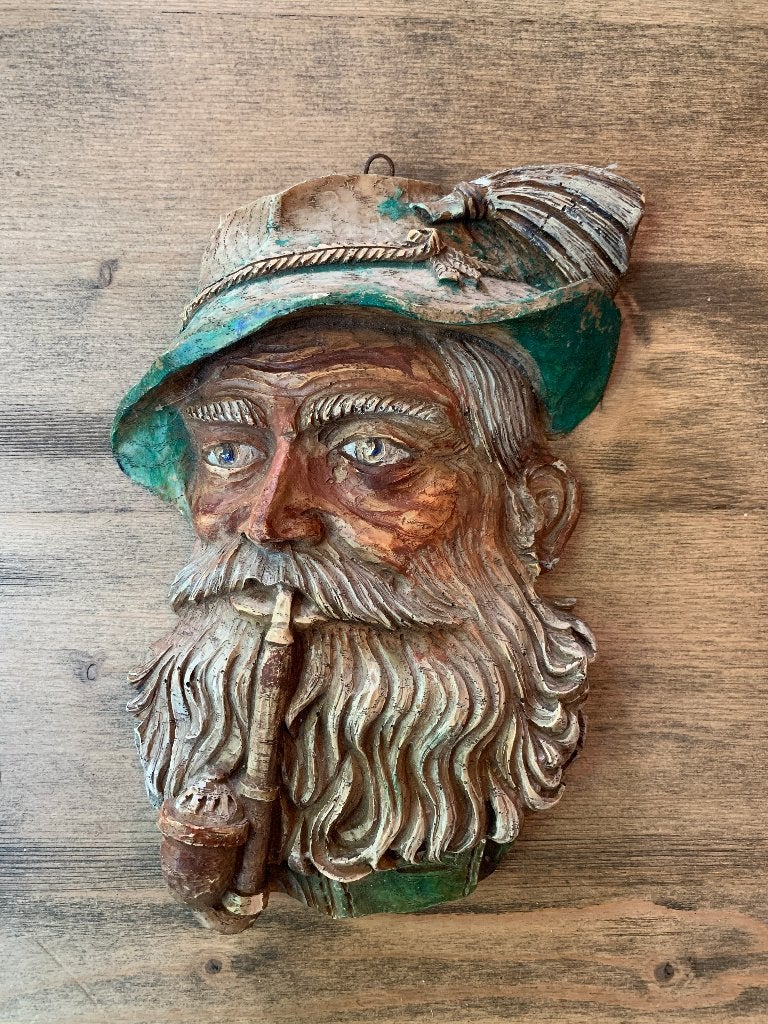 Vintage Houten Wanddecoratie Beierse Man met Pijp 25CM, Ophalen of Verzenden