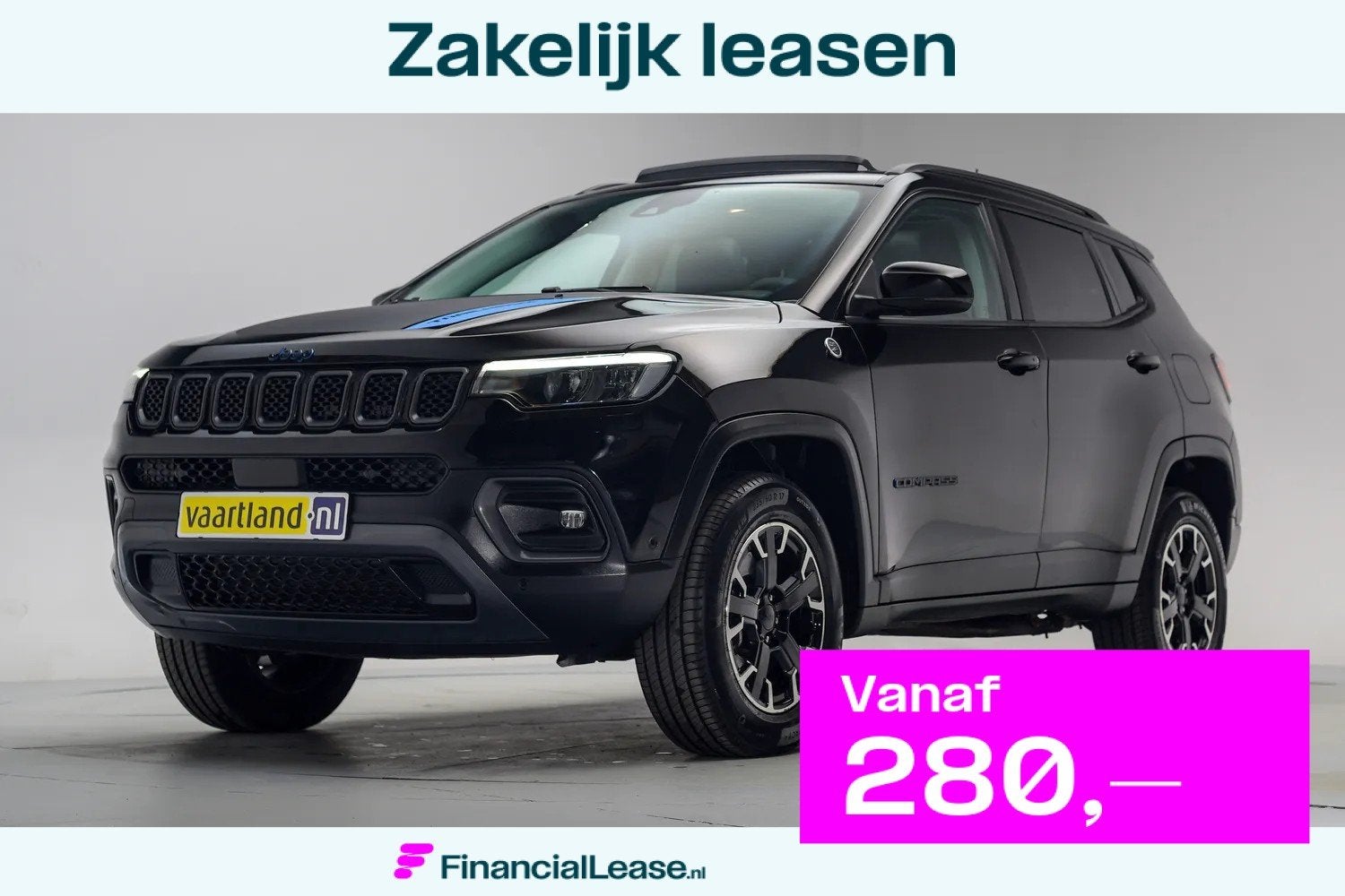 Jeep Compass 4xe 240 Plug-in Hybrid Trailhawk [ Panorama Nav, Automaat, 4 cilinders, Automatische klimaatregeling, Zwart