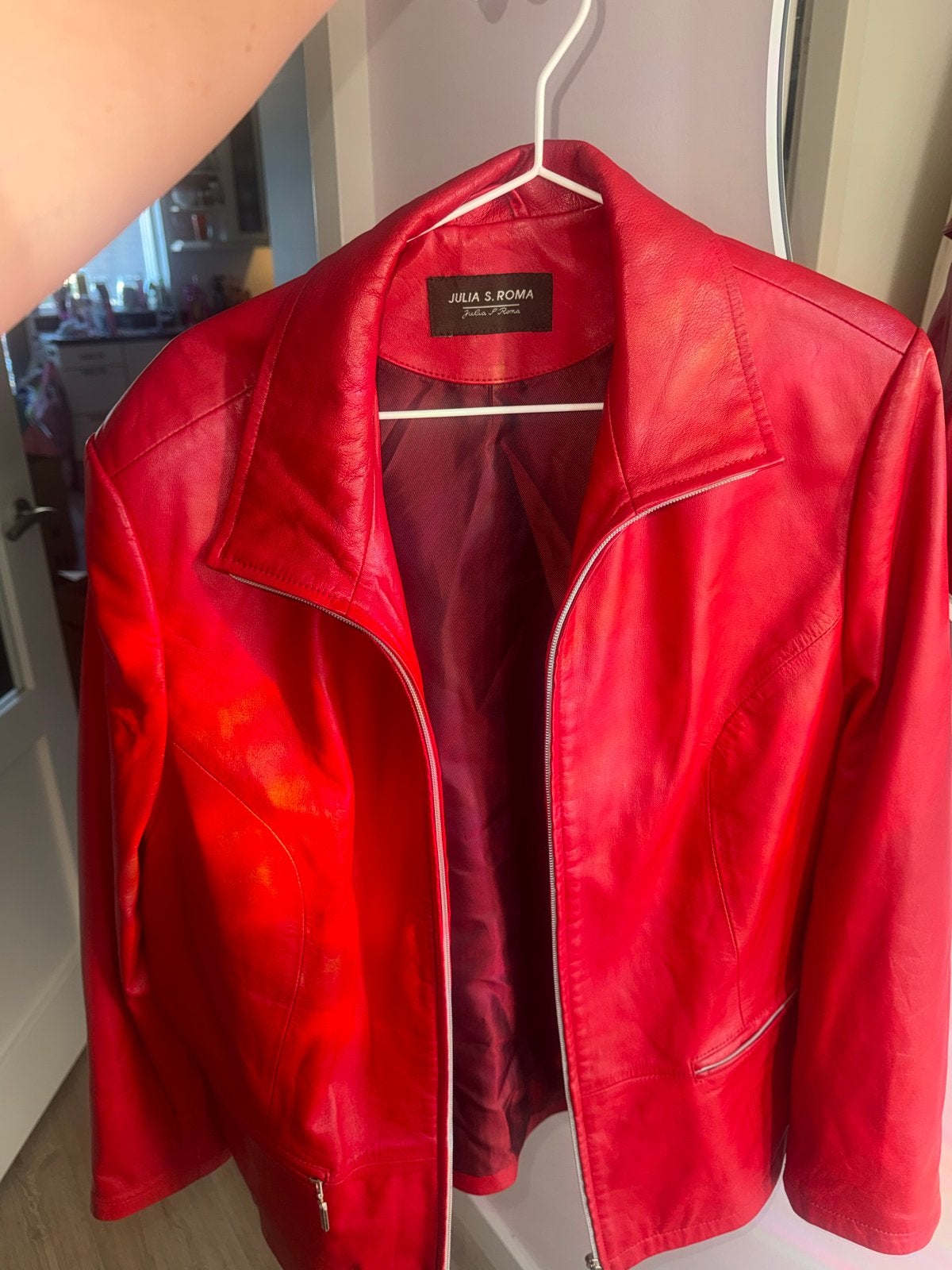 Rode Leren Jas van Julia S. Roma - Maat L - 80s/90s, Ophalen of Verzenden, Gedragen, Maat 42/44 (L), Rood