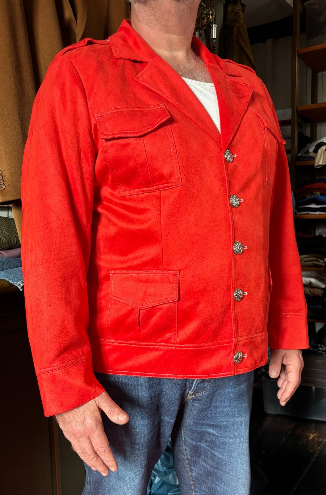 Nieuwe Colbert Jas Koraal Rood Oranje Suède-achtig Maat XXL, Ophalen of Verzenden, Nieuw, Overige maten, Oranje