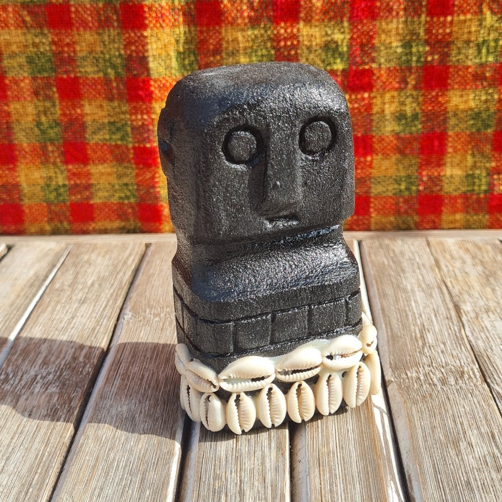 Bazar Bizar Stoneman Zwart Poortwachter Tika Bali Indonesië, Zwart, 10 cm, Steen/keramiek, Ophalen of Verzenden