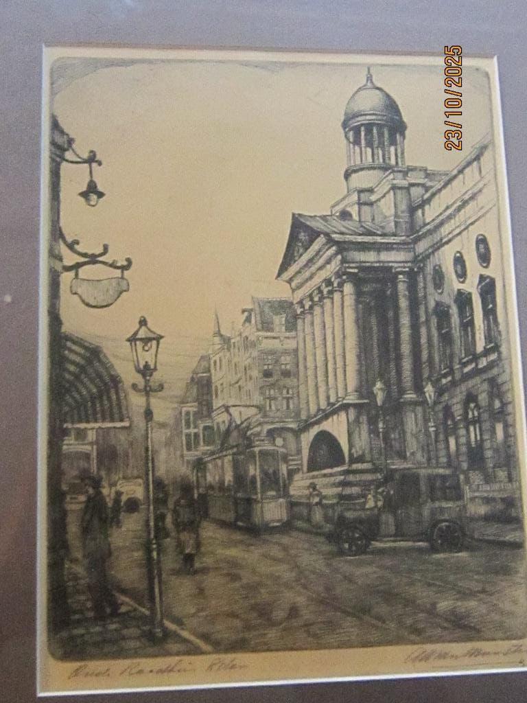 Gravure /Ets van het Oude Raadhuis Rotterdam, Van Munster, Antiek en Kunst, Ophalen of Verzenden, Gravure