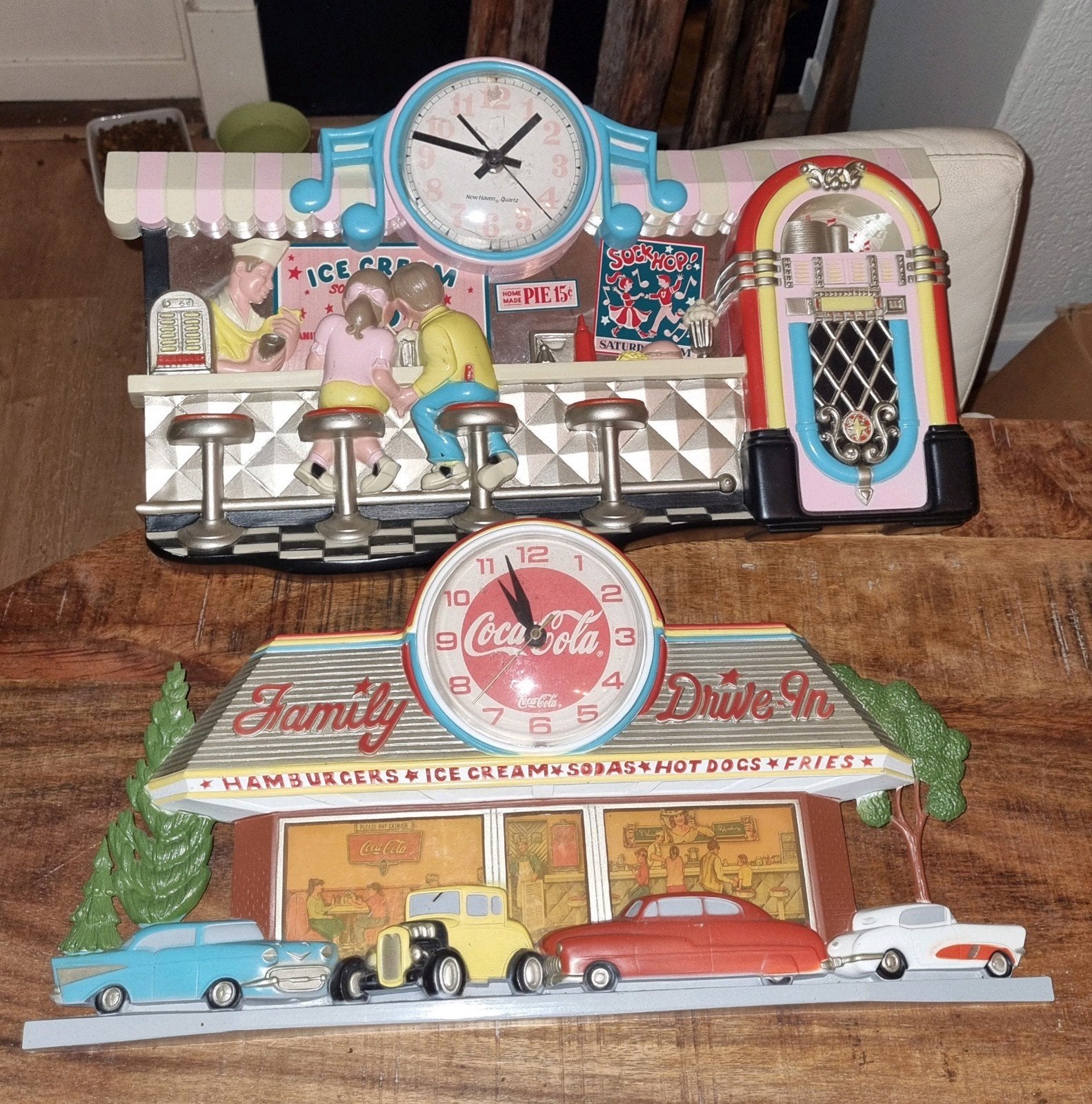 Vintage 3D Coca-Cola Wand/Tafelklokken: Diner & Sodafountain, Ophalen of Verzenden, Gebruikt, Reclamebord