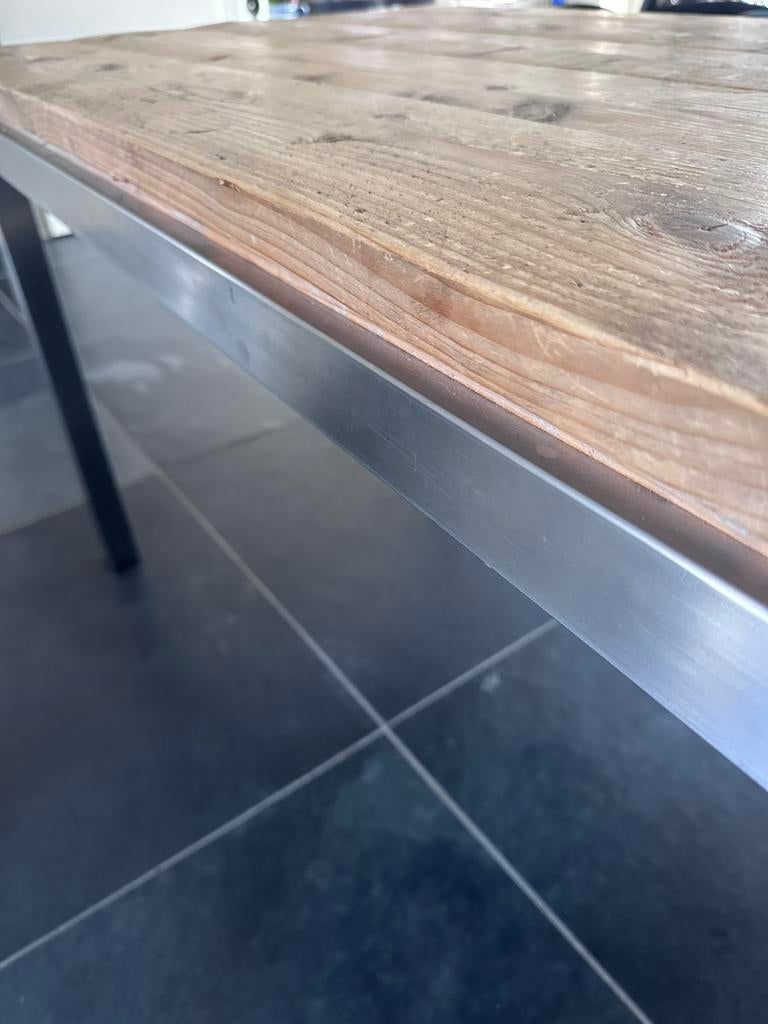 Steigerhouten eettafel met RVS poten, Ophalen, Overige materialen, 50 tot 100 cm, 150 tot 200 cm