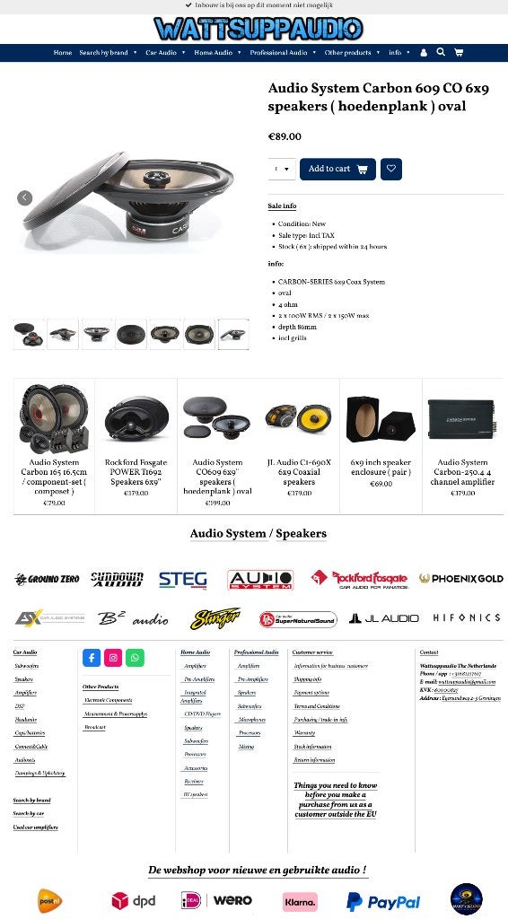 Audio System Carbon 609 CO 6x9 speakers (hoedenplank) ovaal, Info@optimount.nl, Nieuw, Ophalen of Verzenden, Anholtseweg 48A 7091 HB DINXPERLO