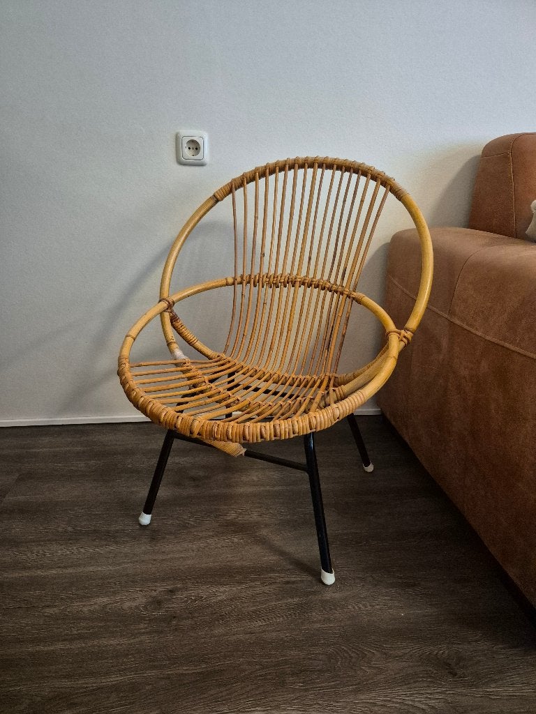 Vintage Rohe Noordwolde Rotan rieten stoel, Ophalen
