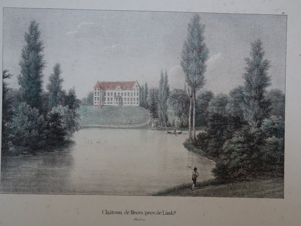 litho kasteel Heers Limburg Belgie, Jobard, 1825, Origineel, Ophalen of Verzenden, Landschappen, Lithografie