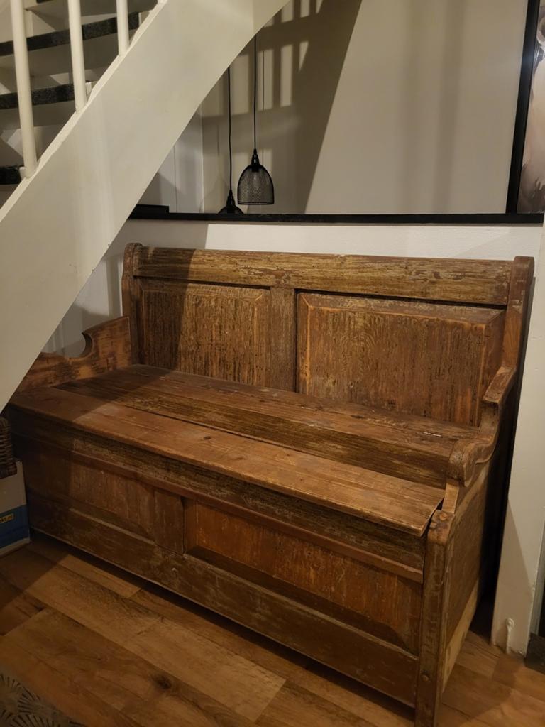 Eikenhouten dekenkist klapbank, Ophalen, 100 tot 150 cm