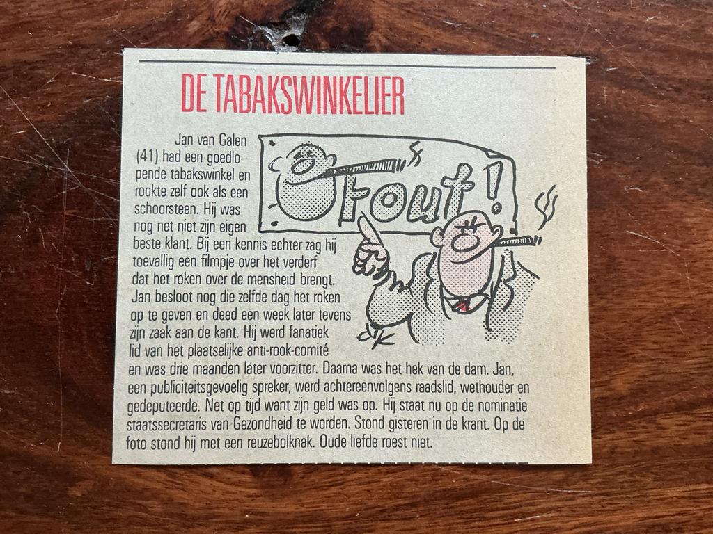 Karikatuur Dik Bruynesteyn De Tabakswinkelier krantenartikel, Ophalen of Verzenden, Knipsel(s)