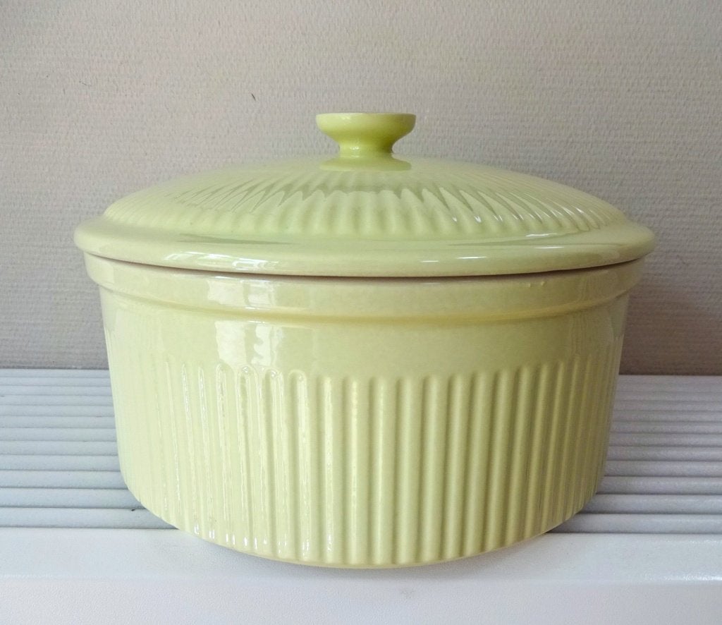 Jaren '50 Sphinx Parafeu ovenschaal + deksel. Geel, 23 cm, Ophalen of Verzenden