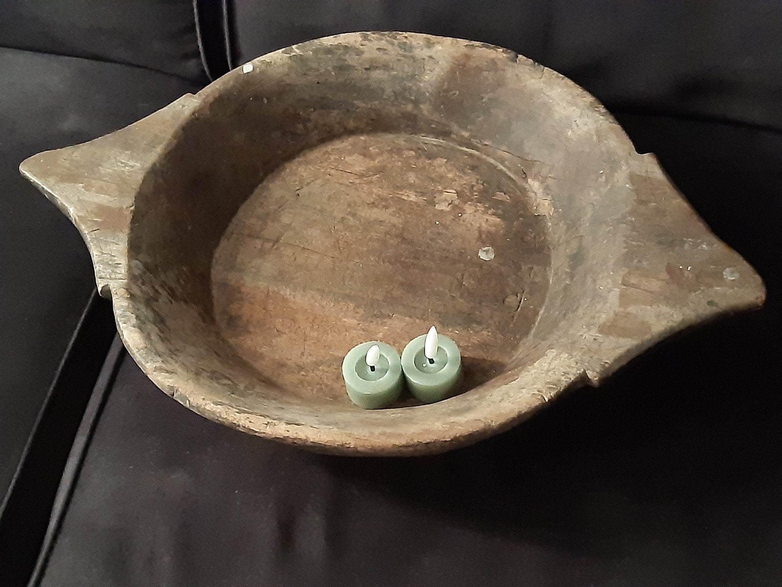 Robuuste houten schaal bak patina ,landelijk,stoer brocante, Ophalen of Verzenden