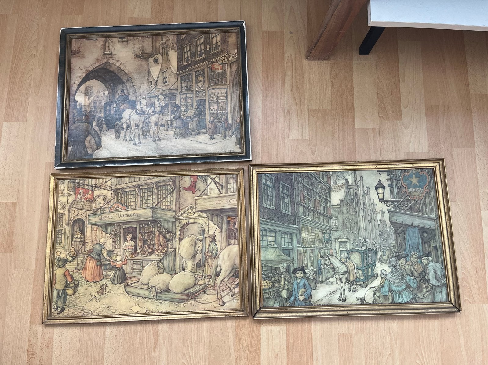 Set van 3 Anton Pieck prenten in lijst, Ophalen of Verzenden