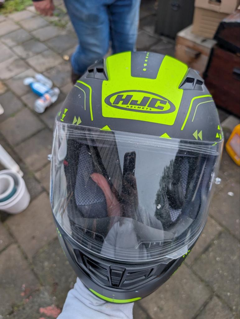 HJC Integraalhelm - Zwart/Neon Geel - Maat XS (54), Motoren, Ophalen