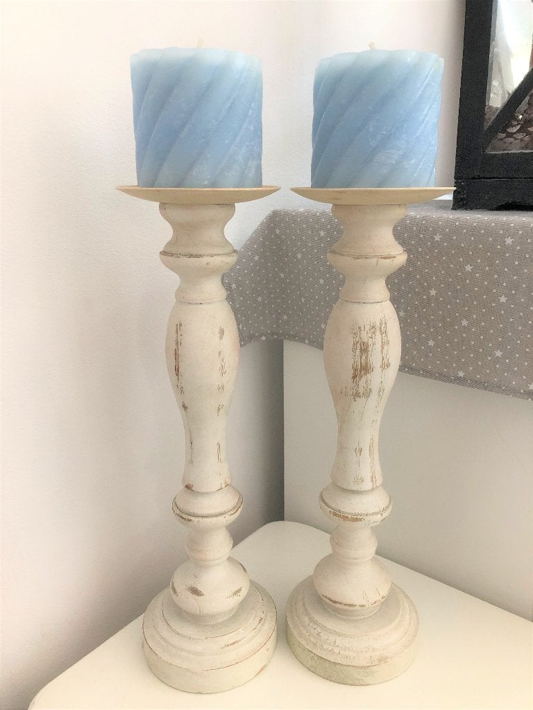 Leuke hoge houten kandelaars, Ophalen, Wit, Zo goed als nieuw, Kandelaar