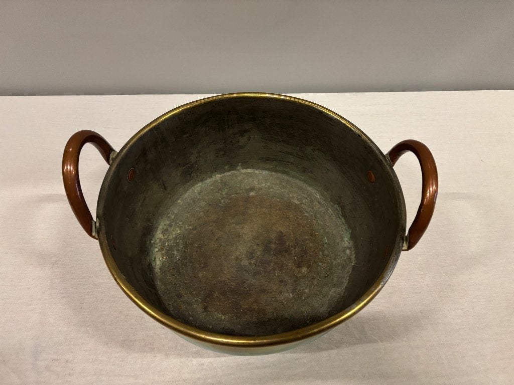 Messing pot met twee koperen handvatten, sierpot, Ophalen of Verzenden