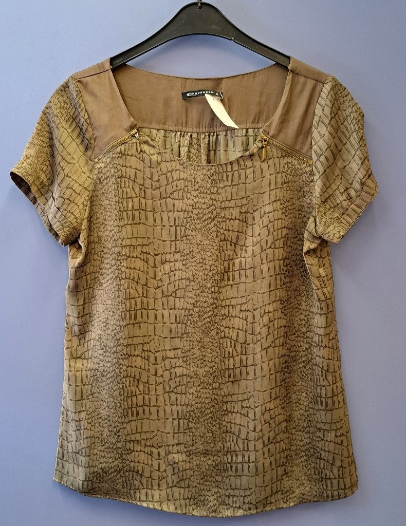 Expresso brons bruine shirt / top kroko print mt 38 M 45419, Maat 38/40 (M), Bruin, Expresso, .