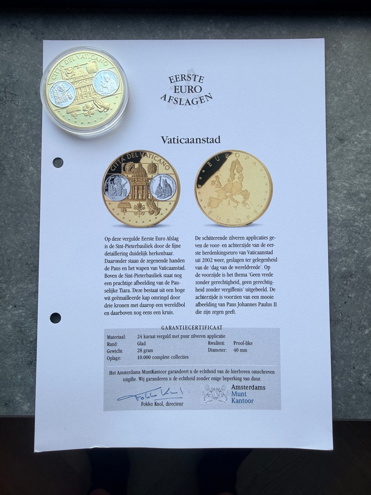 Eerste Euro Afslagen Vaticaanstad - Vergulde Munt, Postzegels en Munten, Munten | Europa | Euromunten, Vaticaanstad, Zilver, Losse munt