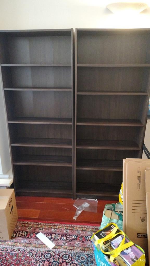 2 IKEA Billy Boekenkasten - Bruin, 80x28x202 cm, Huis en Inrichting, Ophalen, Met plank(en), Gebruikt, 200 cm of meer