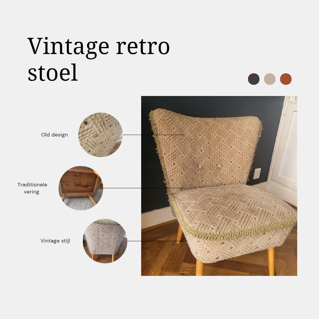 Vintage retro jaren 60 stoel, Huis en Inrichting, Fauteuils, Ophalen, Gebruikt, 75 tot 100 cm, 50 tot 75 cm