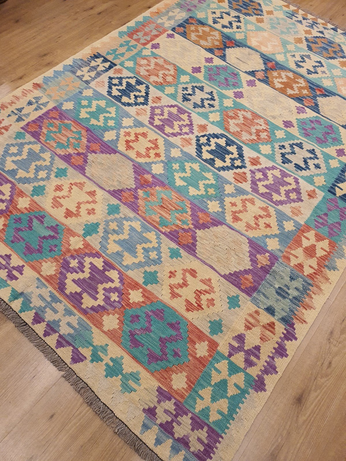 Prachtige handgeweven oosterse kelim 245x171, 150 tot 200 cm, Vof Slats Antiek, Ophalen of Verzenden, Kelim