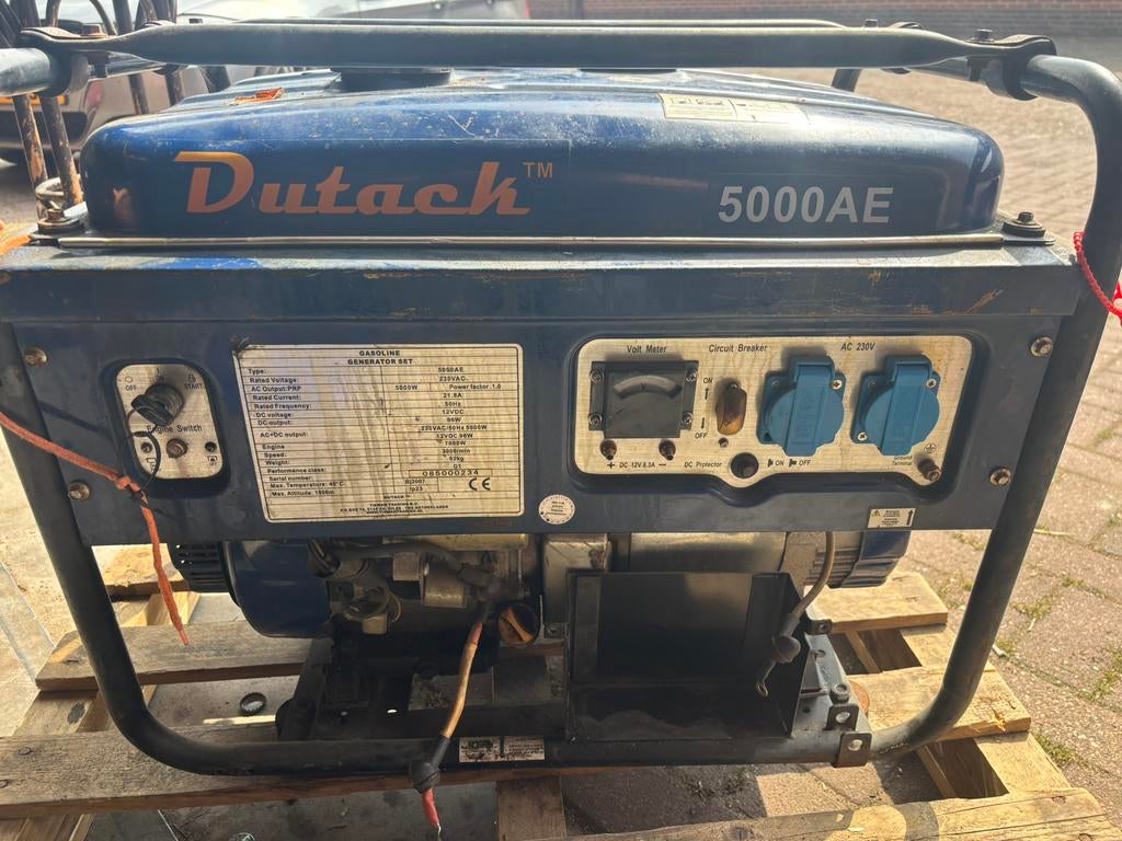 Aggregaat generator Dutack 5000 AE benzine, Ophalen of Verzenden, Gebruikt
