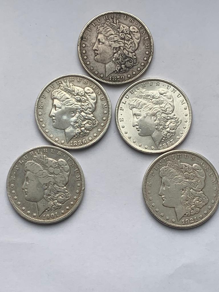5 zilveren morgan dollars, Ophalen of Verzenden, Noord-Amerika