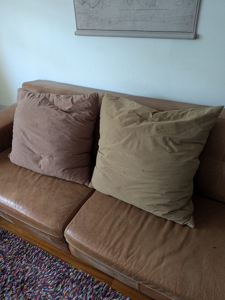 Loungekussens 2 beige en taupe, Huis en Inrichting, Ophalen, Gebruikt, Wasbaar, Beige