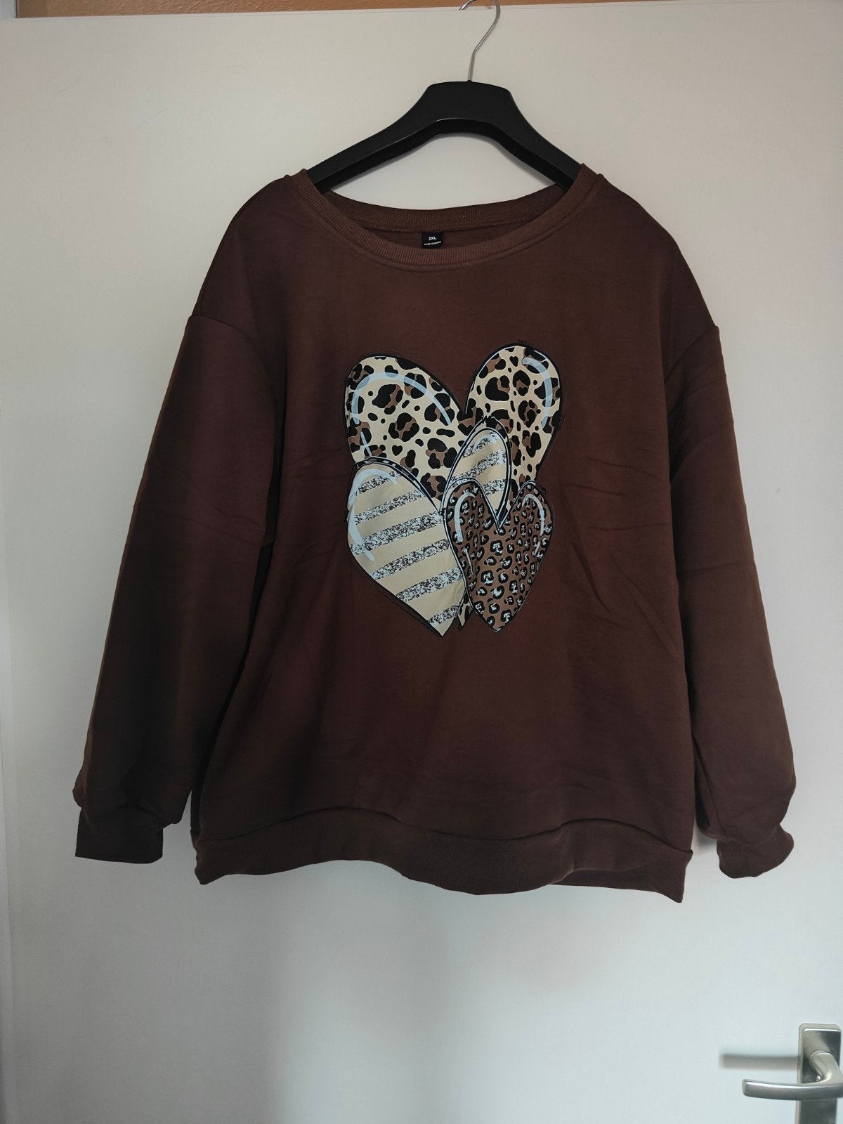 Shein trui met warme voering en hartjesprint - Maat XXL, Bruin, Maat 46/48 (XL) of groter, Nieuw, Ophalen of Verzenden