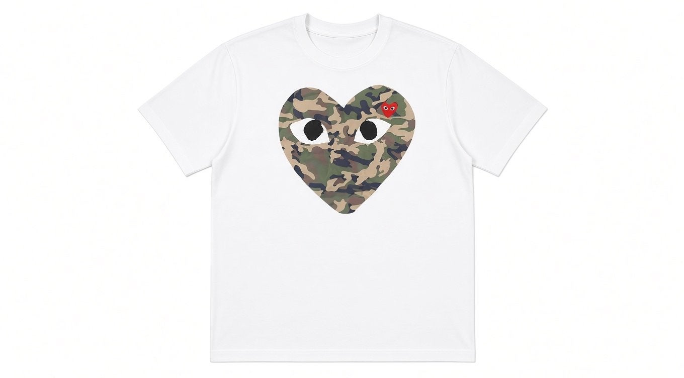 Comme des Garçons PLAY T-shirt Camo Hart - Maat M, Ophalen of Verzenden, Zo goed als nieuw, Maat 48/50 (M), Wit