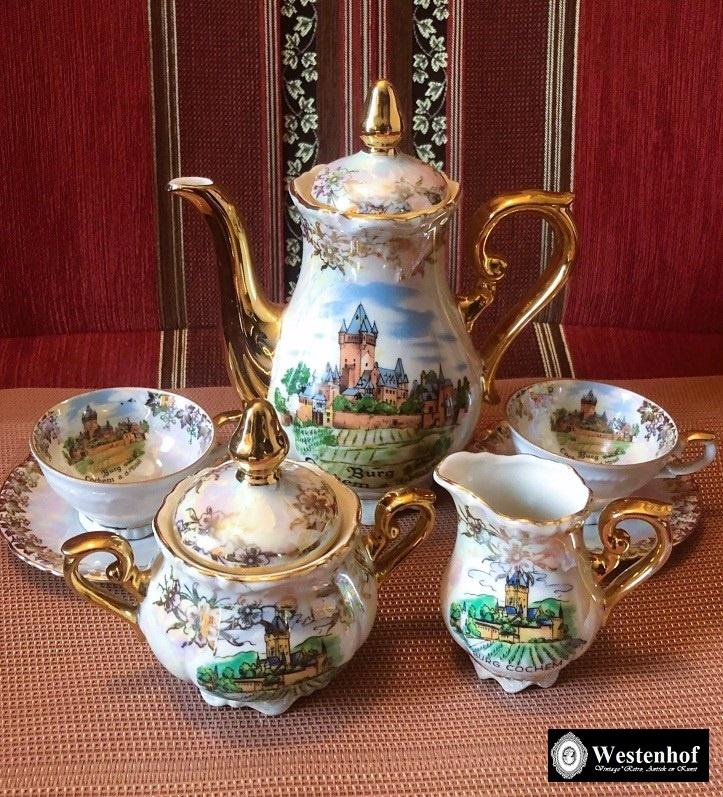 Oud mokka servies set Bavaria koffie theeservies wit - goud, Antiek en Kunst, Ophalen of Verzenden