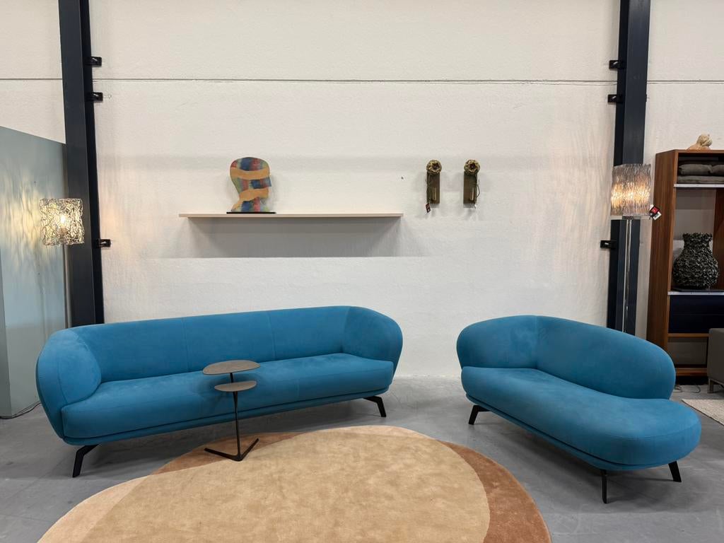 Nieuw Leolux Flint Bank 3,5 zits & Chaise Lounge Blauw Stof, Leolux, 75 tot 100 cm, Ophalen of Verzenden, Rechte bank